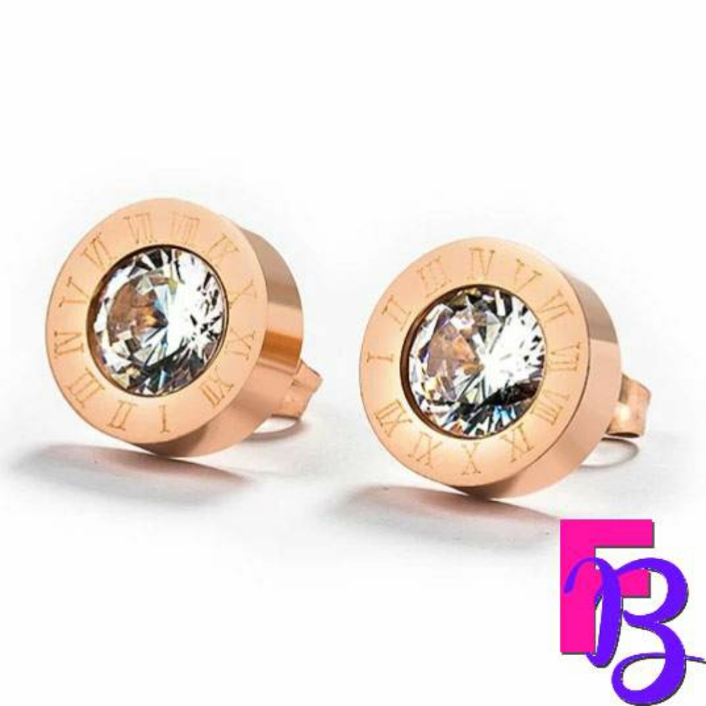 Roman Rose Gold Numeral Stud Earrings - Picture 2 of 8